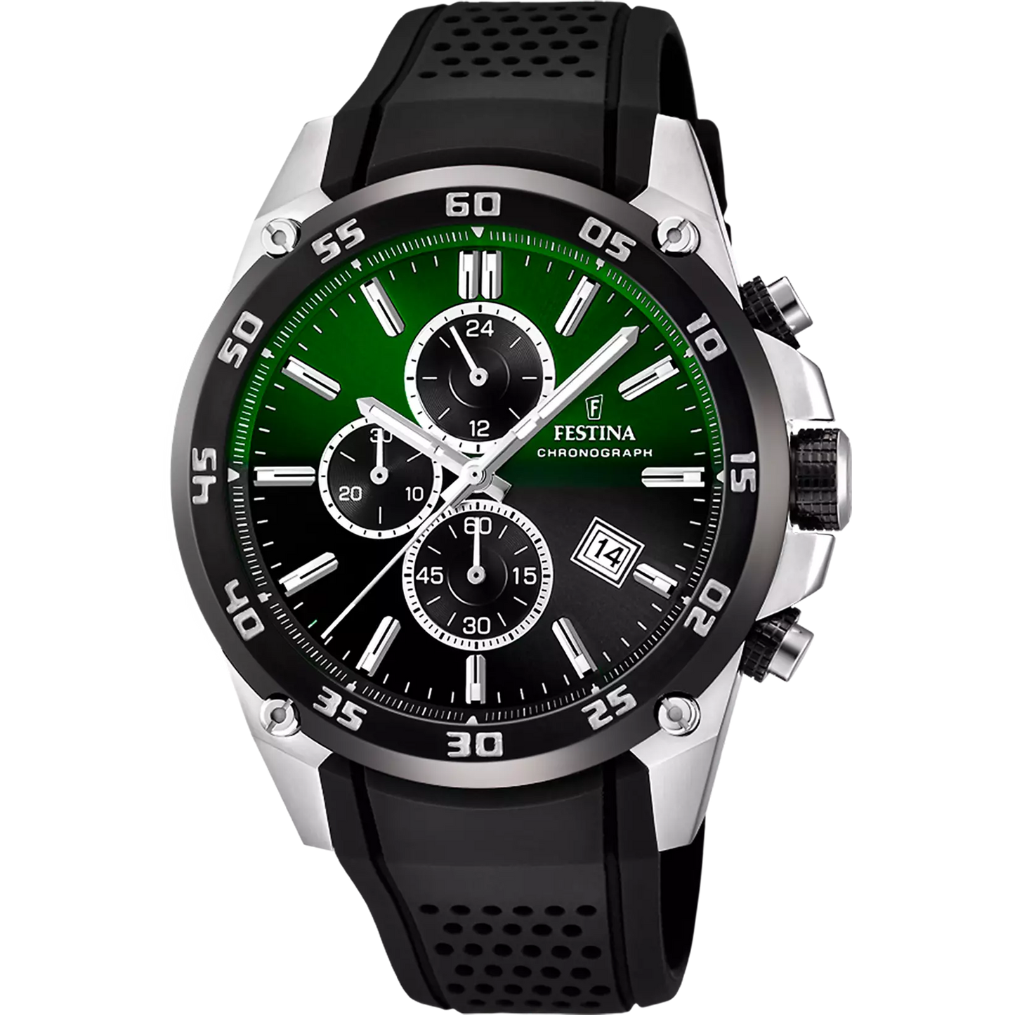 Orologio Festina The Originals Chrono 47 Mm Acciaio Gomma Nera Quadrante Verde Sfumato Nero