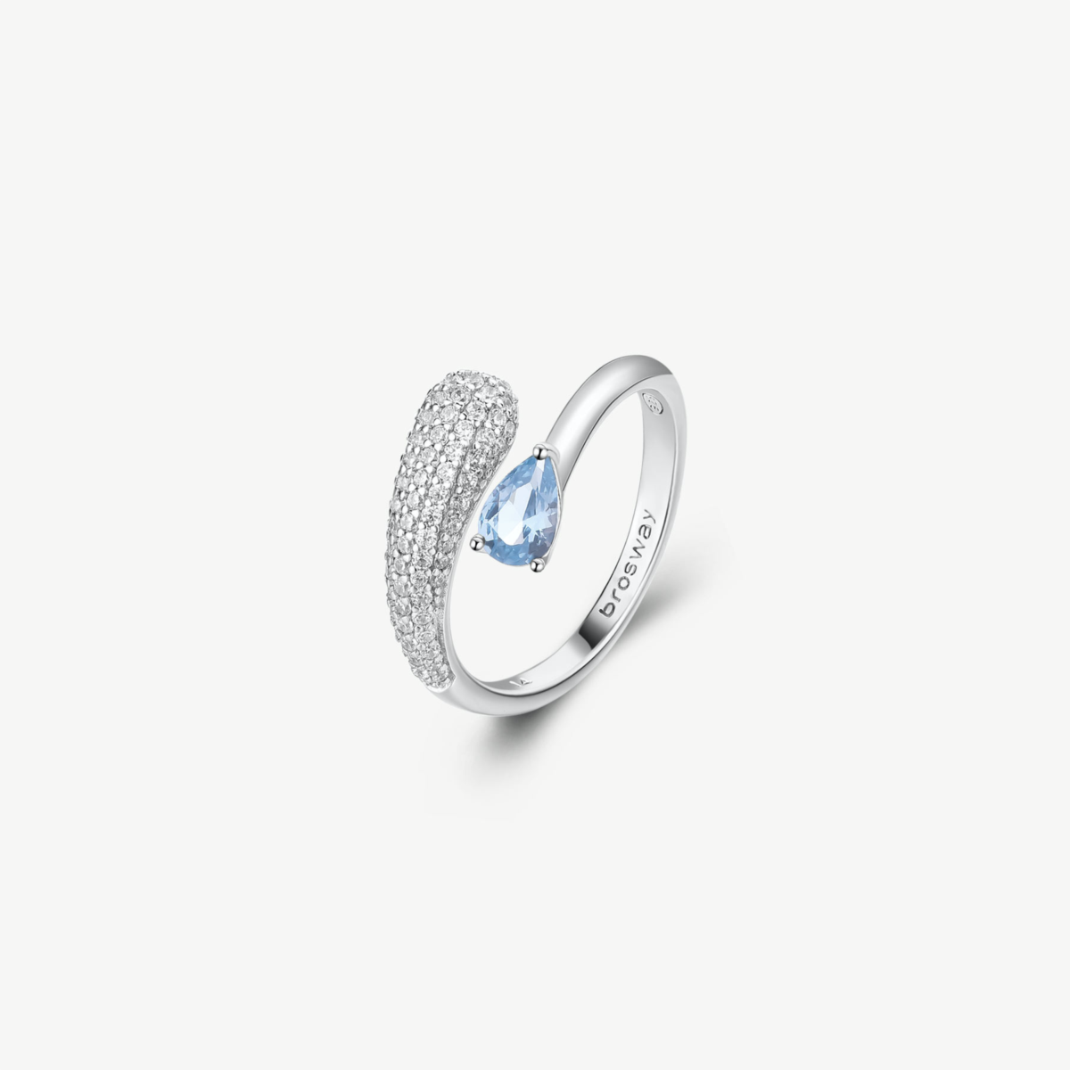 Anello Brosway Fancy Contrariè Argento Pavè Cubic Zirconia Celeste - Misura 14