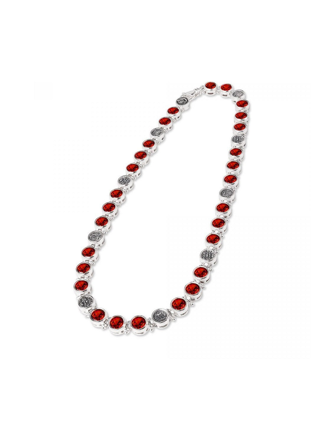 Girocollo Tennis Gerardo Sacco Iride in Argento Monete e Mascherine Cubik Zirconia, Rosso