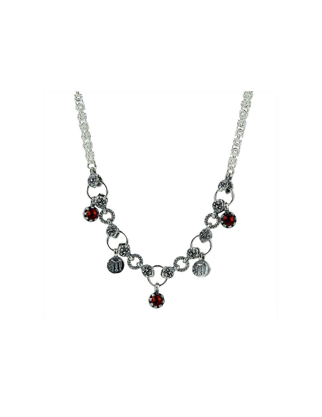 Girocollo Gerardo Sacco Iride in Argento Maglia Bizantina Cubic Zirconia Rossi