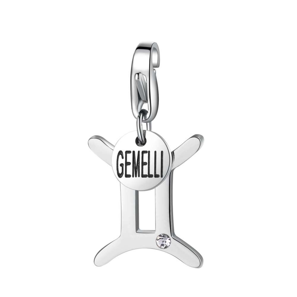Charm Sagapò Happy Acciaio Cristallo Segno Zodiacale Gemelli