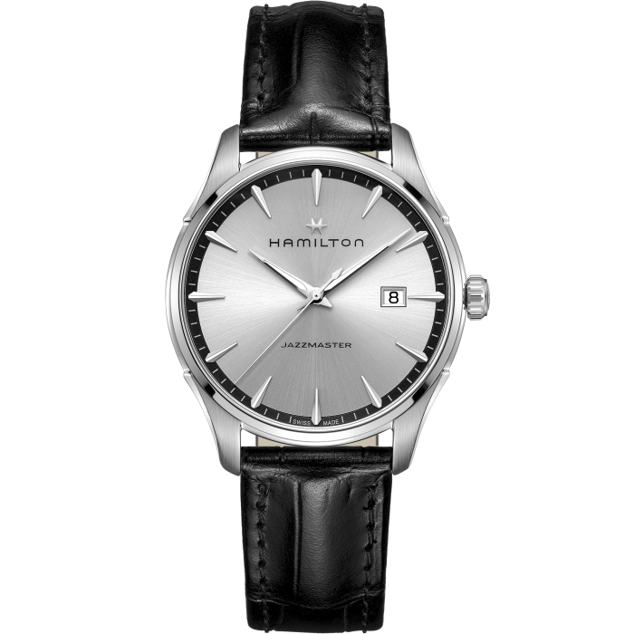 Orologio Hamilton Jazzmaster Quartz Gent 40 mm Acciaio Cinturino Pelle Nera Quadrante Silver