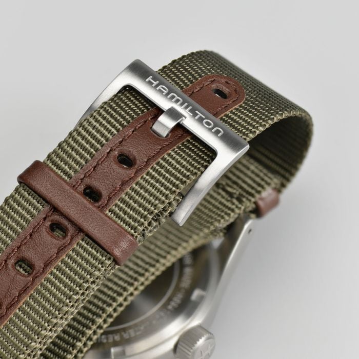 Orologio Hamilton Khaki Field Manuale 38 mm Acciaio Satinato Cinturino Nato Verde Quadrante Nero