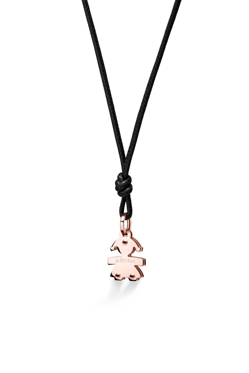 Ciondolo Lebebé I Classici Sagoma Bimba Mini Oro Rosa 9 Kt Cordino Nero