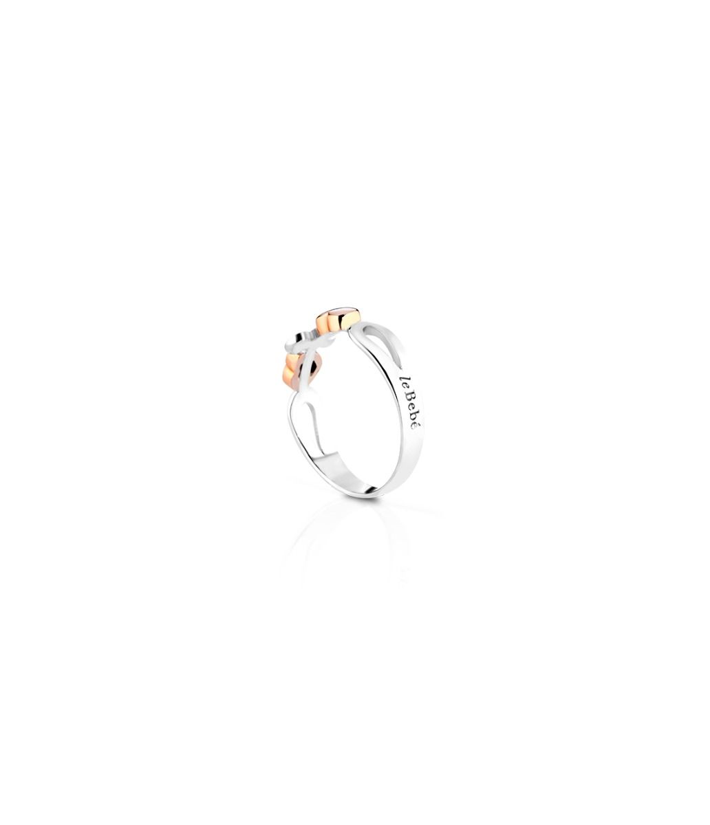 Anello Lebebé I Preziosi Girocuore Oro Bianco 18 Kt 2 Cuori Rosa e Sagoma Bimbo Pavè Diamanti