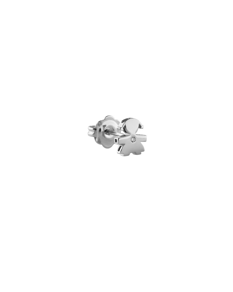 Monorecchino Lebebé Le Perle Oro Bianco 9 Kt sagoma Bimba Diamante