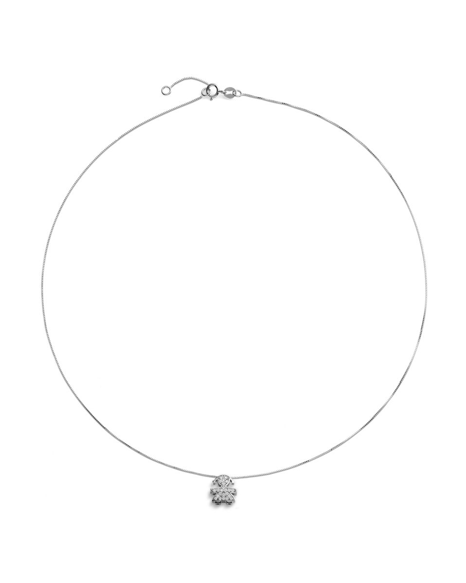 Collana Lebebé I Tesorini Oro Bianco 18 Kt Pendente Sagoma Bimba Pavè Diamanti