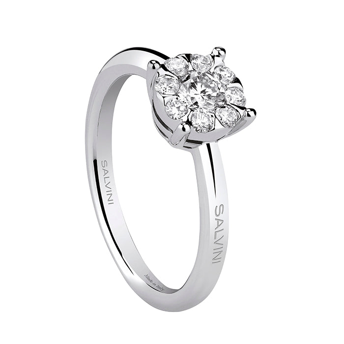 Anello Salvini Daphne Solitario Pavè Oro Bianco e Diamanti