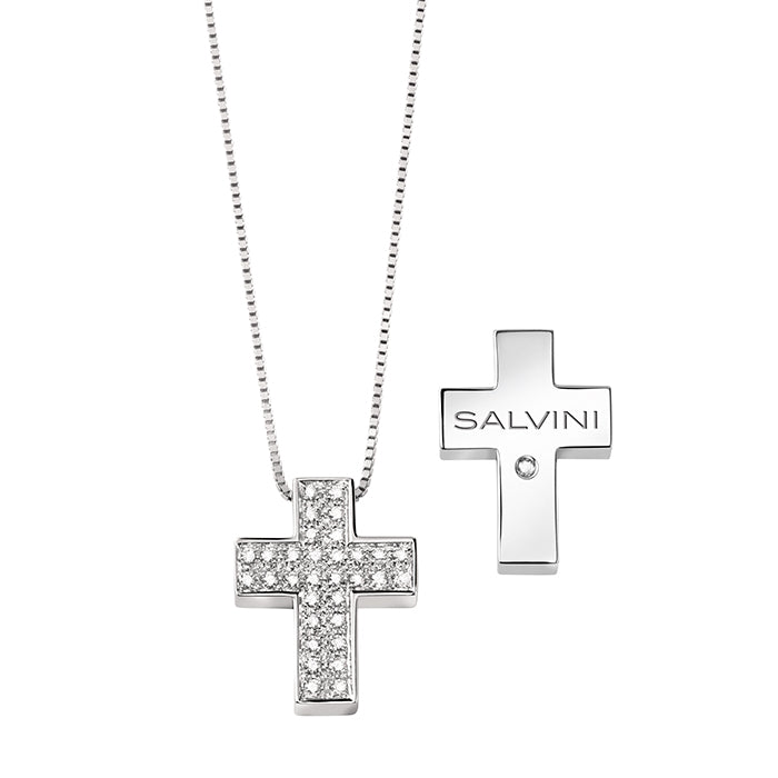 Collana Salvini I Segni Pendente Croce Oro Bianco e Pavè Brillanti