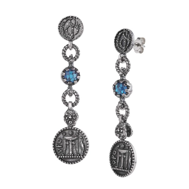 Orecchini Pendenti Gerardo Sacco Iride in Argento Cubik Zirconia, Azzurro