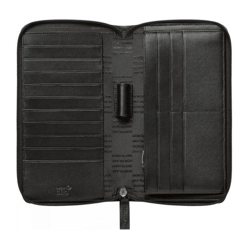 Pochette Montblanc Nightflight Porta Carte Di Credito In Tessuto Nero Con Riporti Pelle Nera