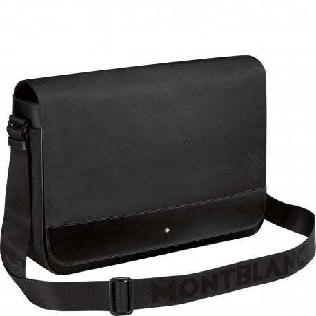 Borse Lavoro Montblanc Nightflight Borsa Tracolla Messenger Tessuto Nero Con Riporti Pelle Nera