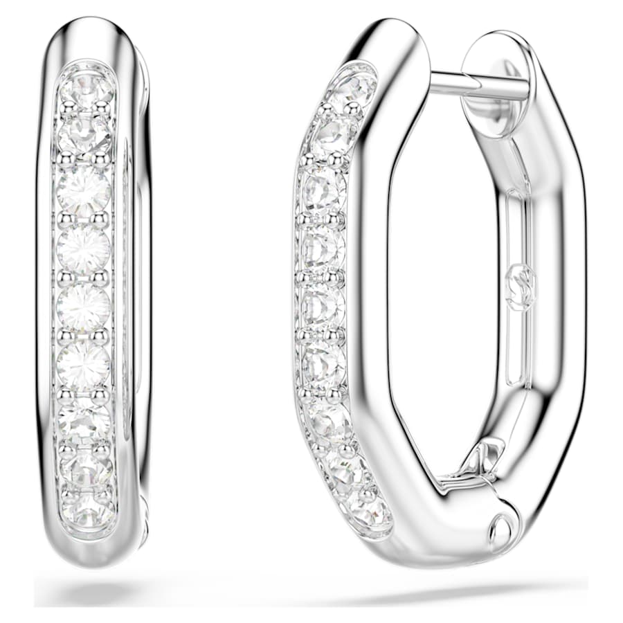 Orecchini A Cerchio Swarovski Dextera Forma ottagonale, Taglio Round, Piccoli, Bianchi, Placcato rodio