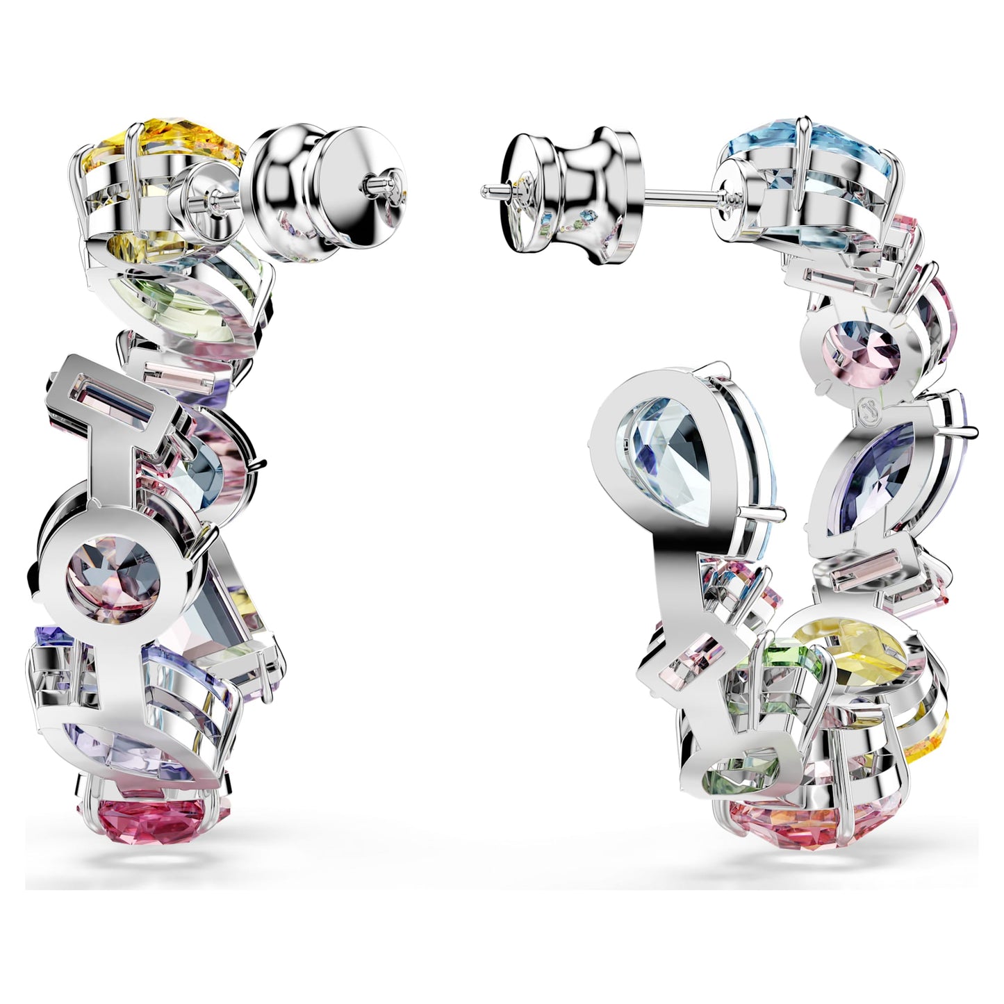 Orecchini a cerchio Swarovski Gema Design asimmetrico, Taglio misto, Piccoli, Multicolore, Placcato rodio