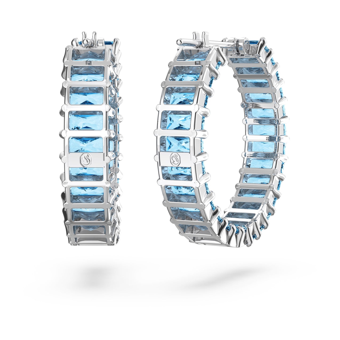 Orecchini a cerchio Swarovski Matrix Taglio baguette, Blu, Placcato rodio
