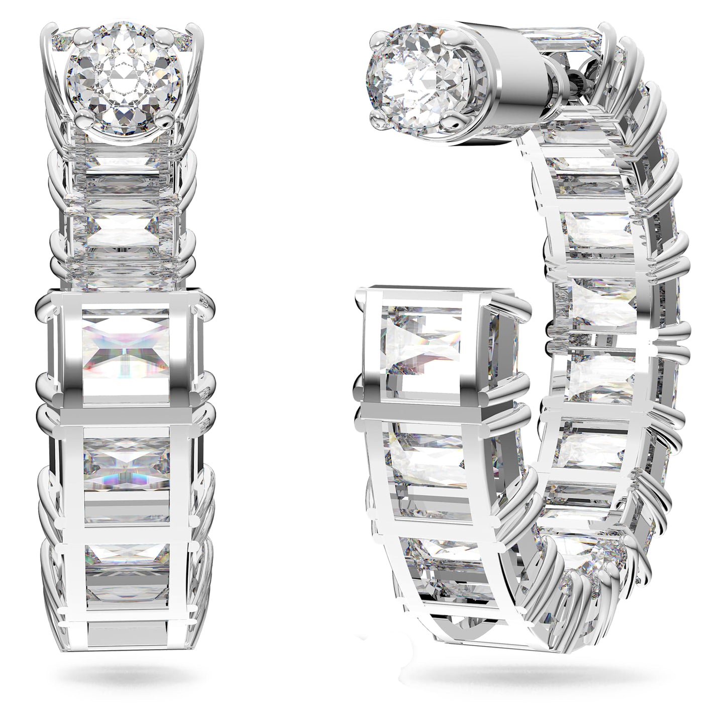 Orecchini a cerchio Swarovski Matrix Taglio ottagonale, Bianchi, Placcato rodio