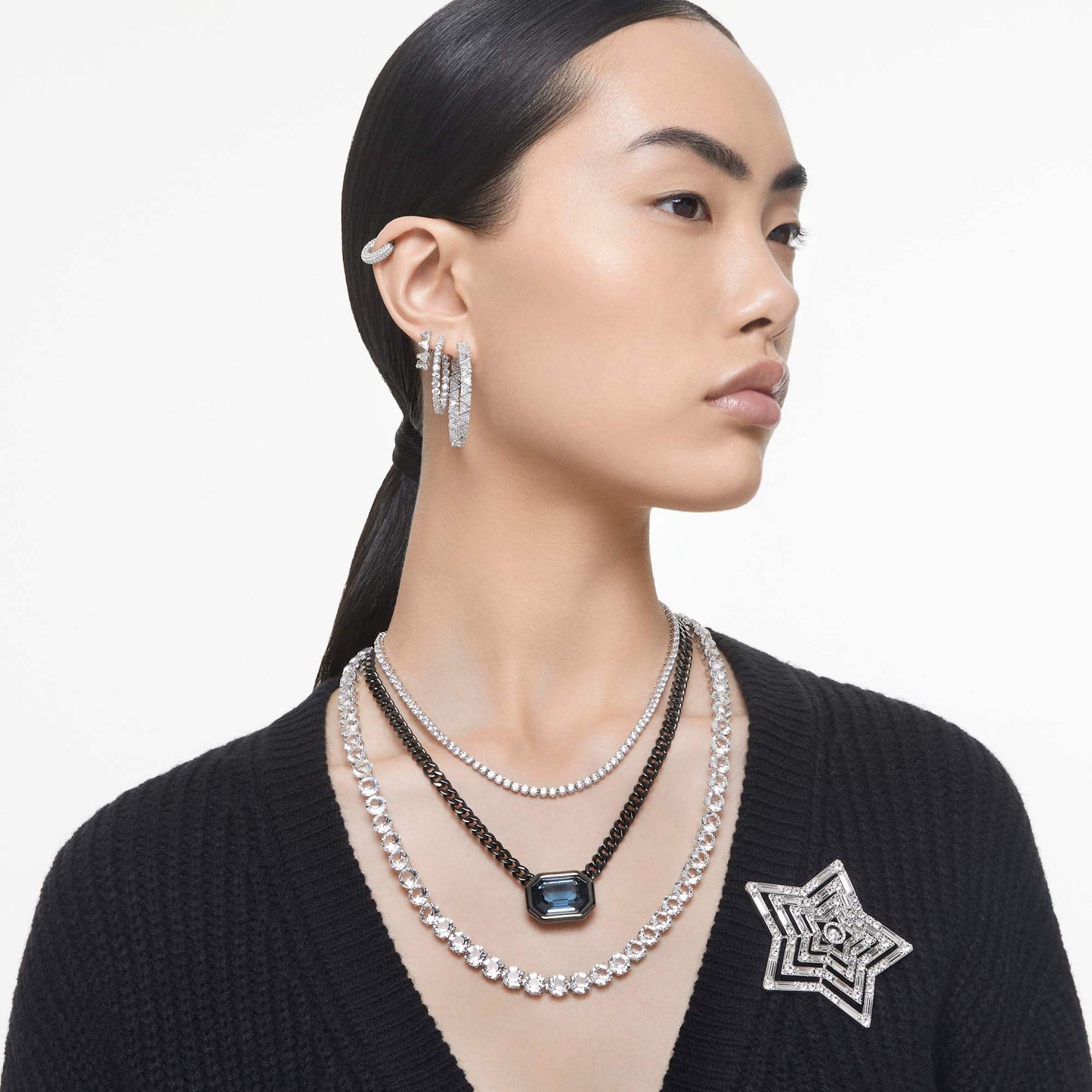 Orecchini a cerchio Swarovski Matrix Taglio triangolo, Piccoli, Bianchi, Placcato rodio