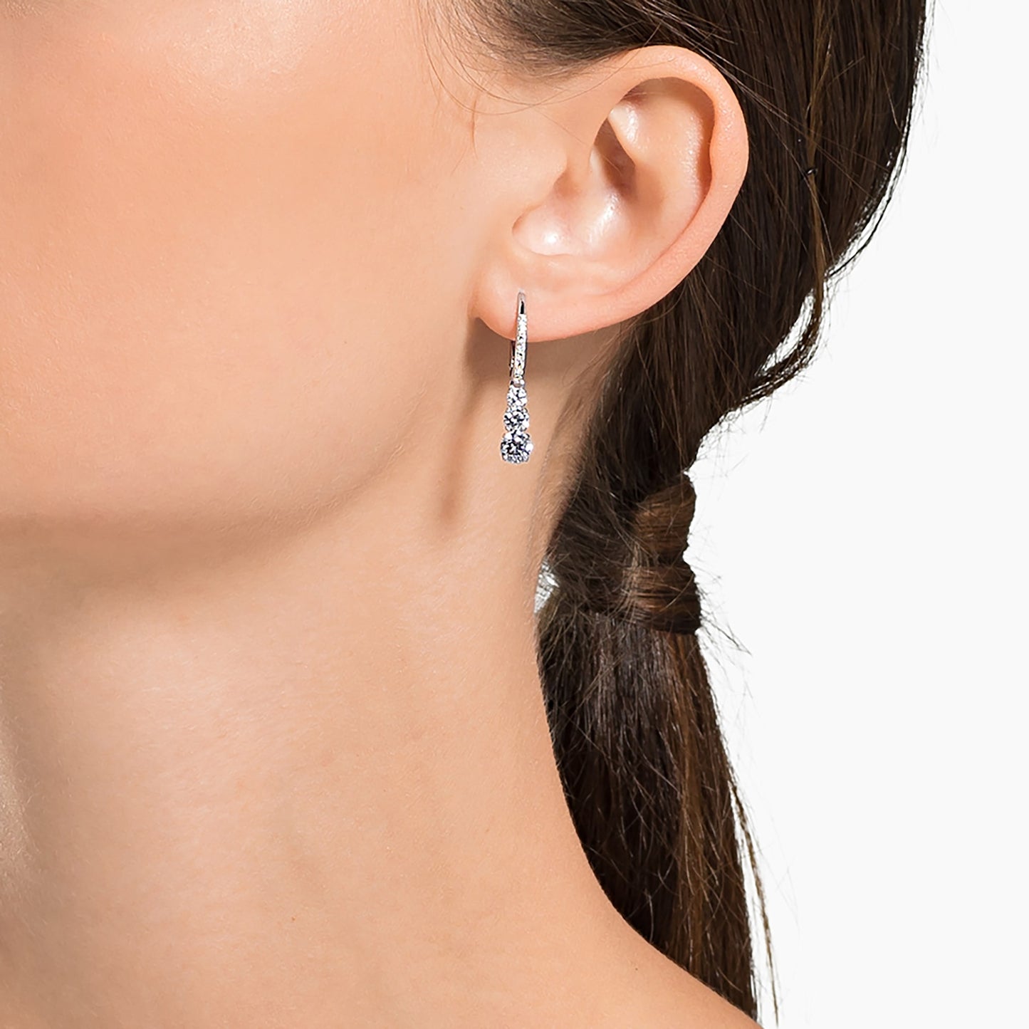 Orecchini a cerchio Swarovski Stilla Attract Taglio Round, Bianchi, Placcato rodio