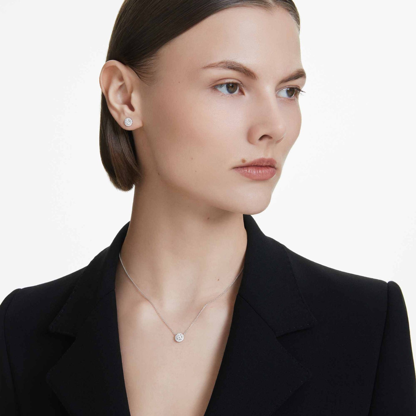 Orecchini a lobo Swarovski halo Eternity Diamanti creati in laboratorio 0,75 ct tw, Taglio Round, Oro bianco 18 K