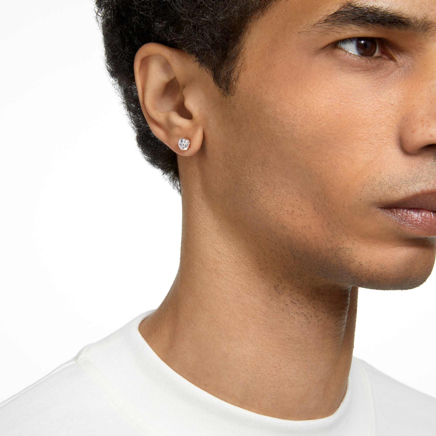 Orecchini a lobo Swarovski Stilla Taglio Round, Bianchi, Placcato color oro rosa