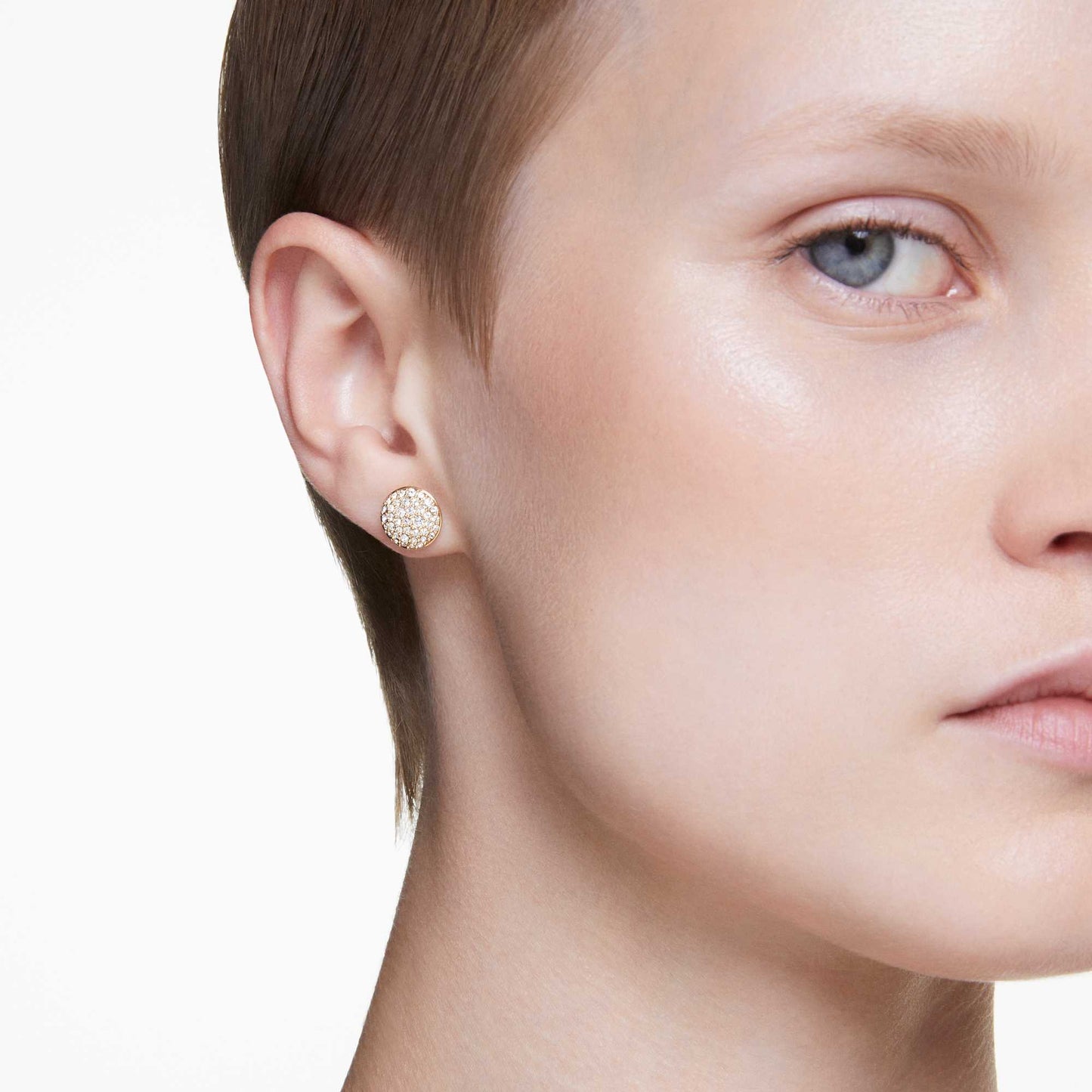 Orecchini a lobo Swarovski Sublima Bianchi, Placcato color oro