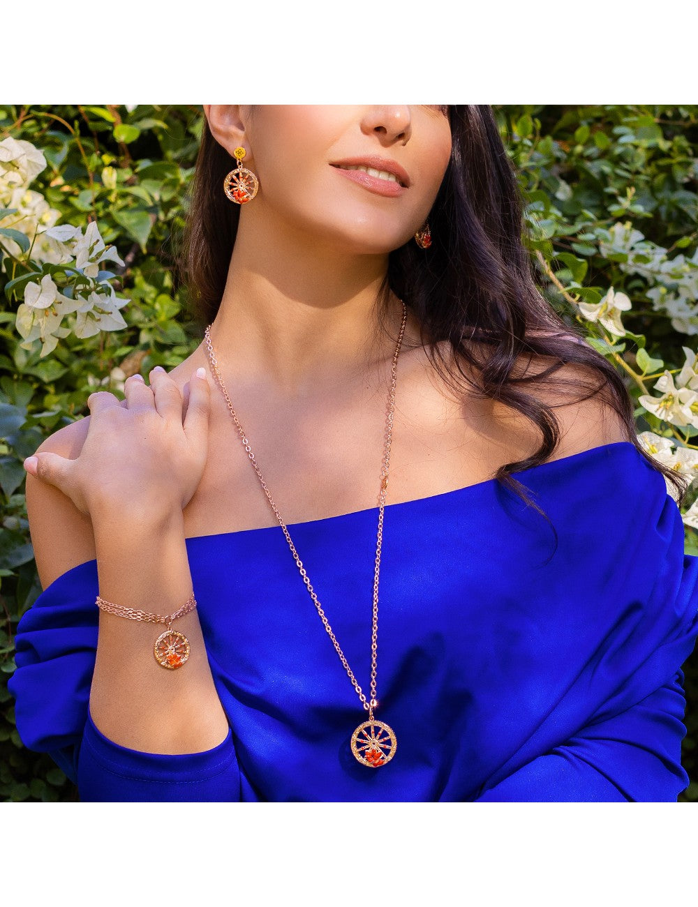 Orecchini Camurrìa A Rota Pvd Oro Rosa Con Ruota E Smalto Arancione