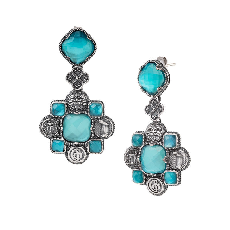 Orecchini Pendenti Gerardo Sacco Magna Grecia Argento Pietre Sfaccettate Verdi