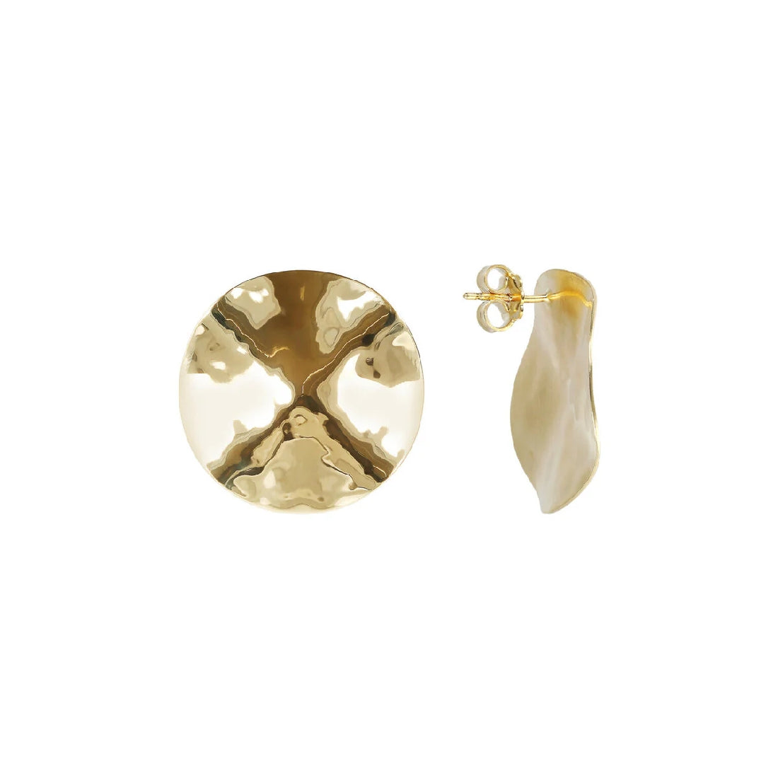 Orecchini Etrusca Gioielli Lega Golden Placcata Oro 18 Kt Disco Ondulato Martellato