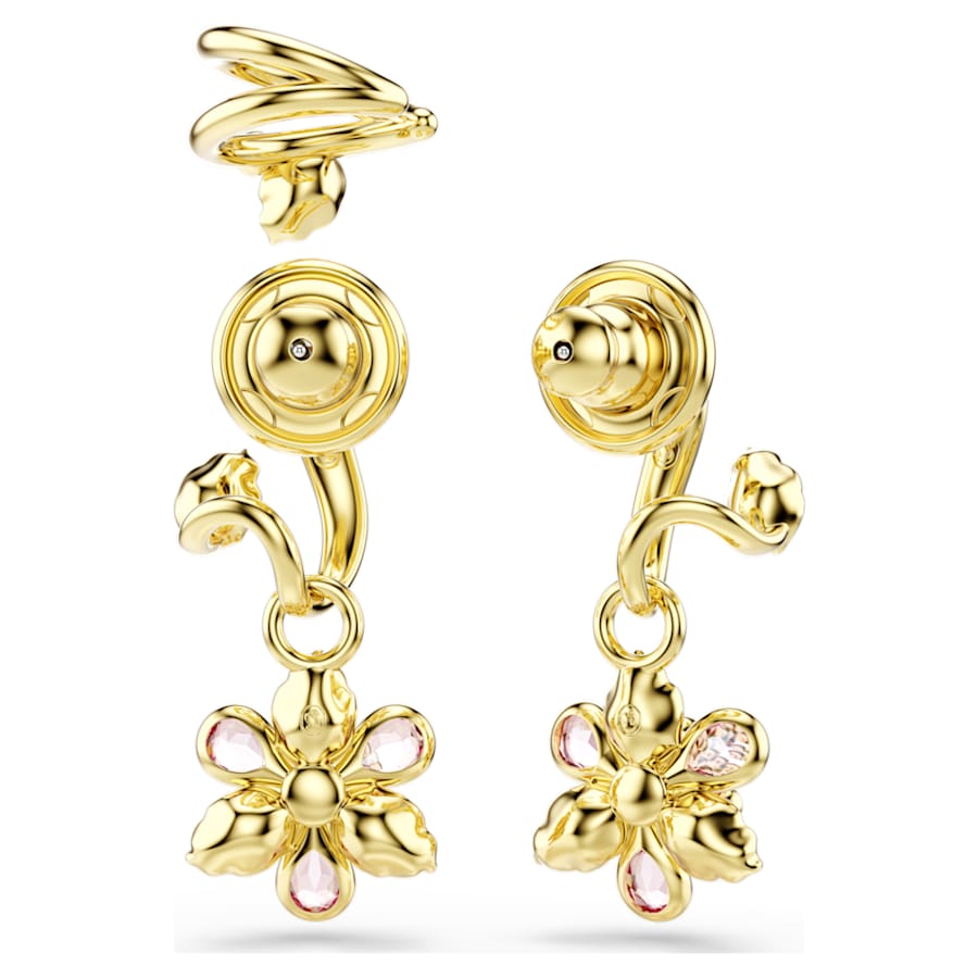 Set 3 Orecchini Swarovski Idyllia, Taglio misto, Fiore, Multicolore, Placcato color oro