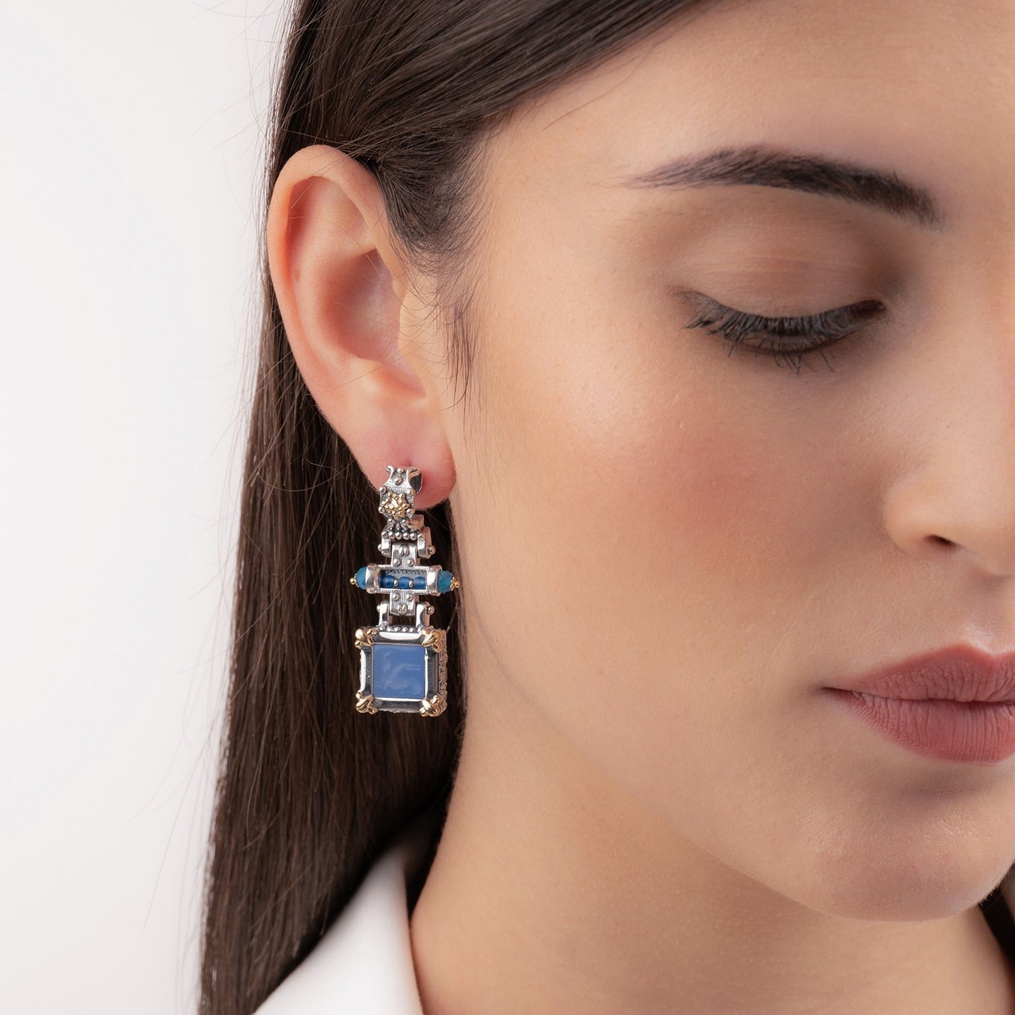 Orecchini Pendenti Gerardo Sacco Paste Vitree in Argento e Oro Pasta Vitrea Sfinge Alata, Verde