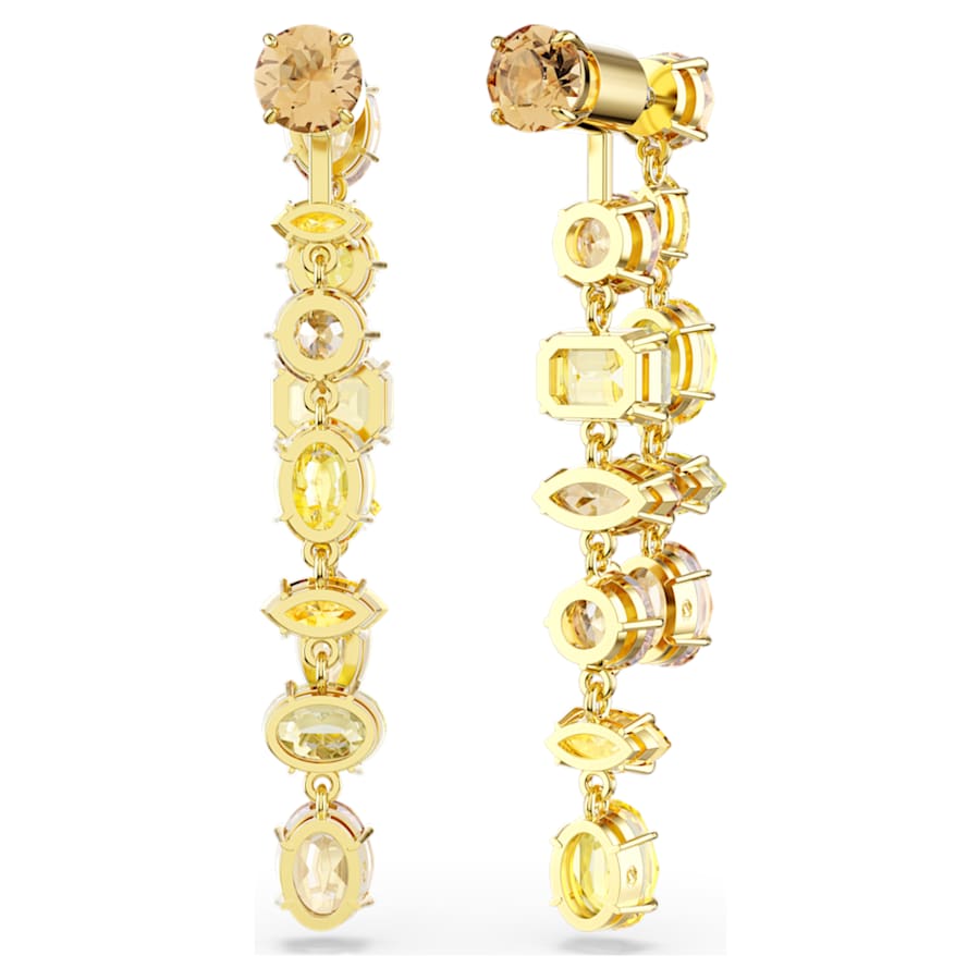 Orecchini Swarovski Gema Design asimmetrico, Taglio misto, Lunghi, Gialli, Placcato color oro