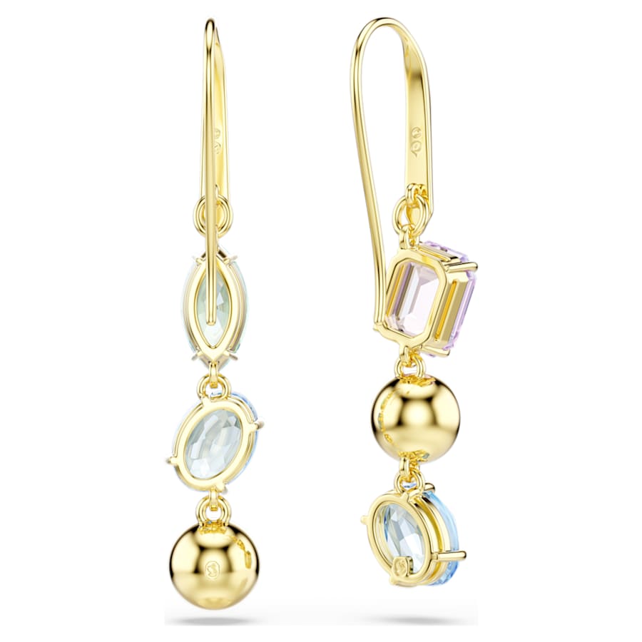 Orecchini Pendenti Swarovski Gema A Lobo Drape Design asimmetrico, Taglio misto, Multicolore, Placcato color oro
