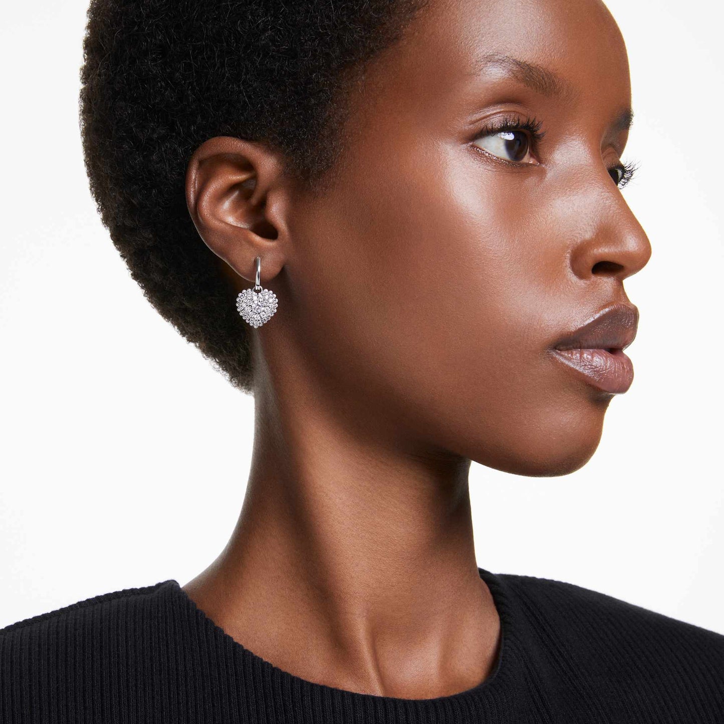 Orecchini pendenti Swarovski Idyllia Crystal Pearl, Cuore, Bianchi, Placcato rodio