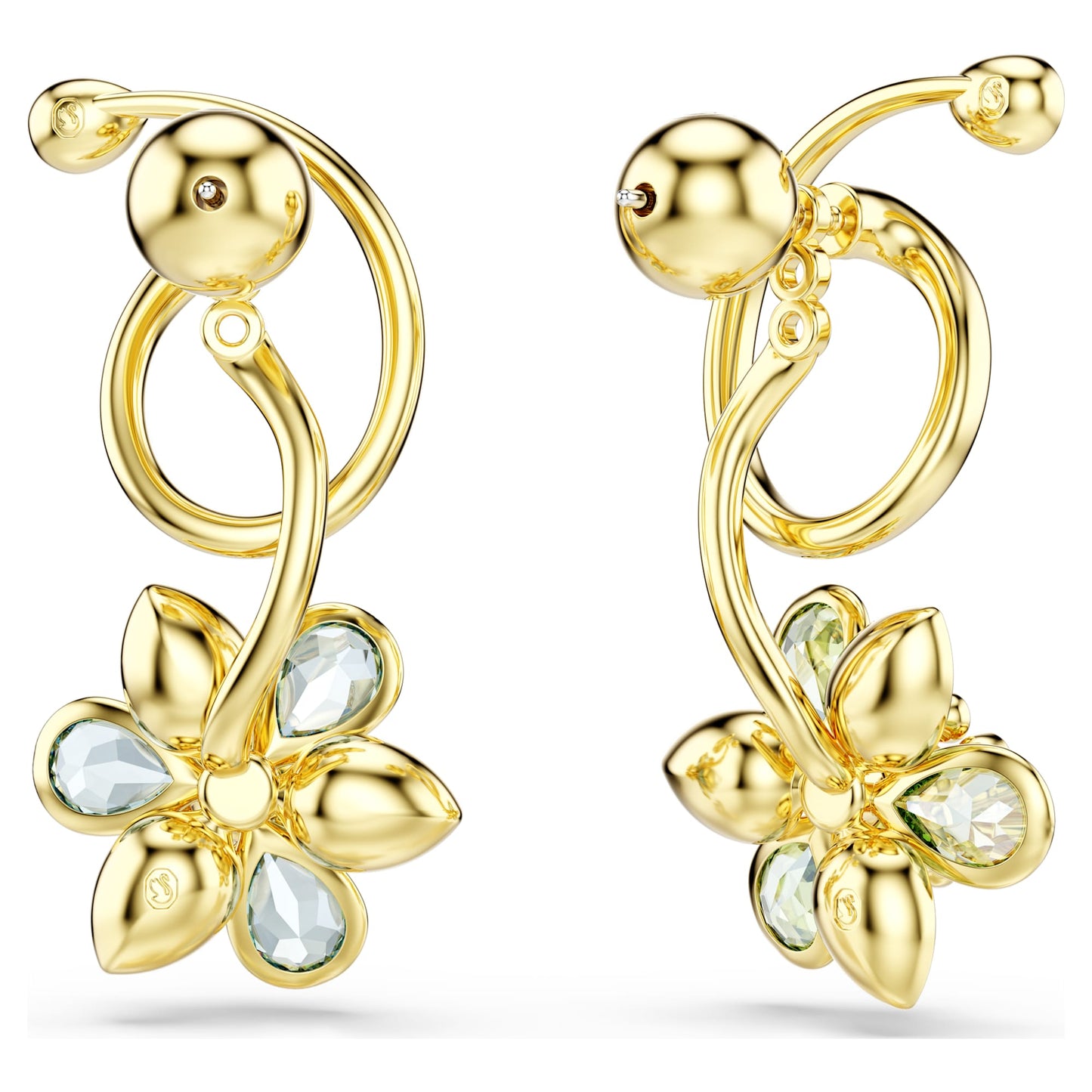 Orecchini Pendenti Swarovski Idyllia Design asimmetrico, Taglio misto, Fiore, Multicolore, Placcato color oro