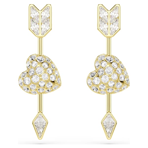 Orecchini Swarovski Idyllia A Lobo Arrow Taglio misto, Cuore con freccia, Bianchi, Placcato color oro