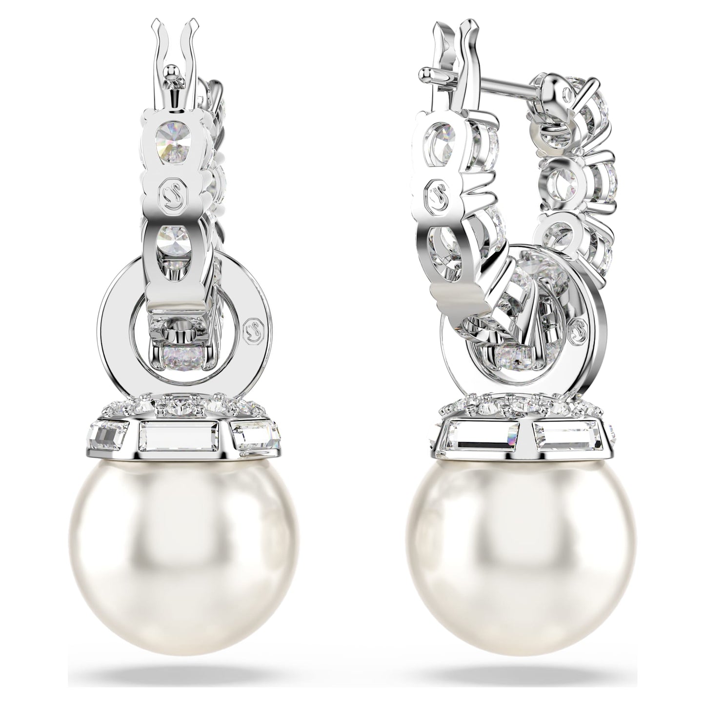 Orecchini Pendenti Swarovski Matrix Crystal Pearl, Taglio Round, Bianchi, Placcato rodio