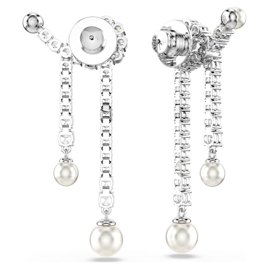 Orecchini Pendenti Swarovski Matrix Crystal Pearl, Taglio Round, Bianchi, Placcato rodio