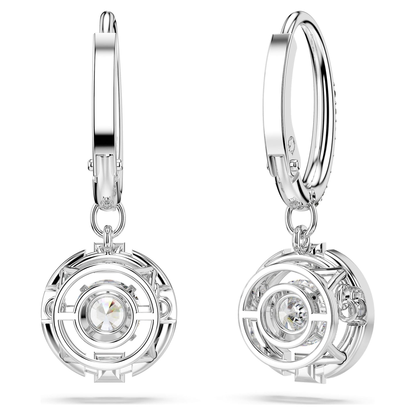 Orecchini Pendenti Swarovski Una Taglio Round, Bianchi, Placcato rodio