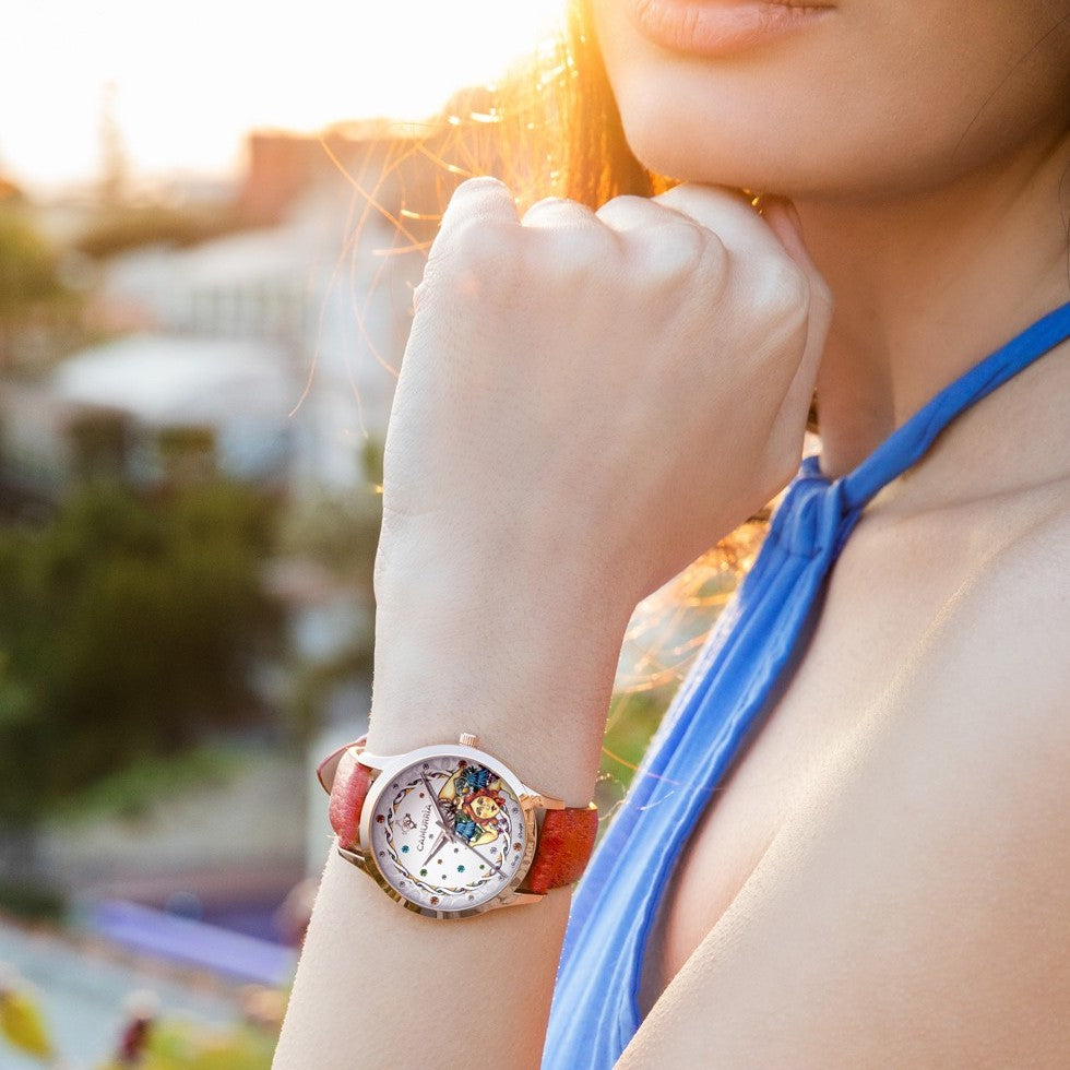 Orologio Camurrìa A Trinacria 37 mm Pvd Oro Rosa Cinturino Rosso