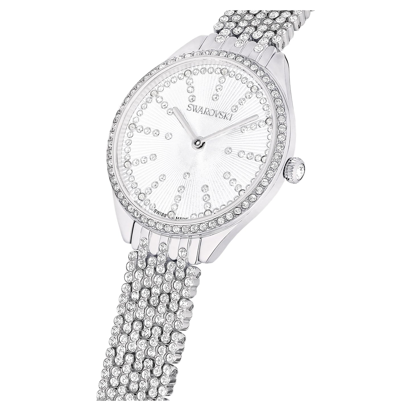 Orologio Swarovski Attract 30 mm, Full pavè, Bracciale in cristallo, Tono argentato, Acciaio inossidabile