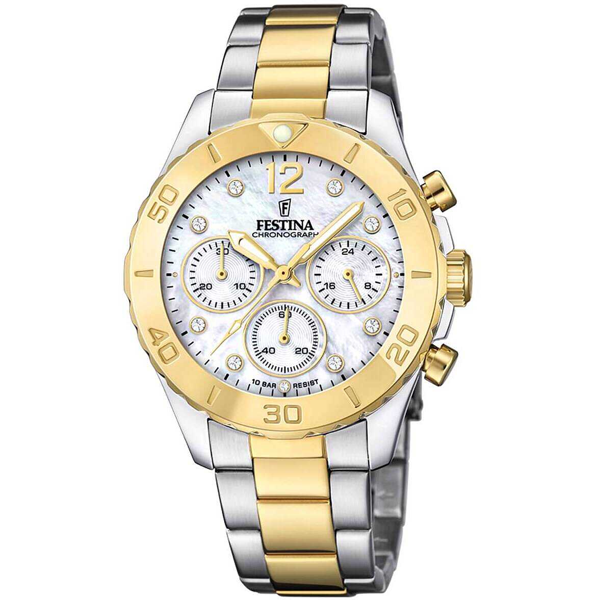 Orologio Festina Boyfriend Chrono Lady 39 Mm Acciaio/Pvd Oro Braccialato Madreperla