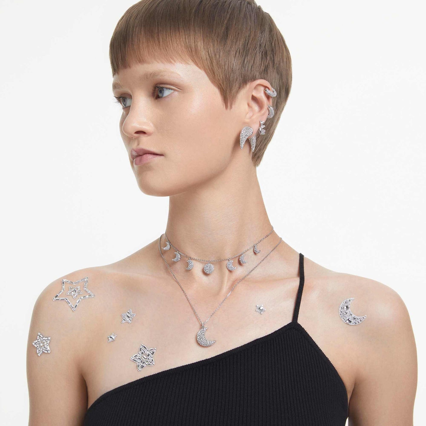 Collana Swarovski Pendente Sublima Luna, Bianco, Placcato rodio