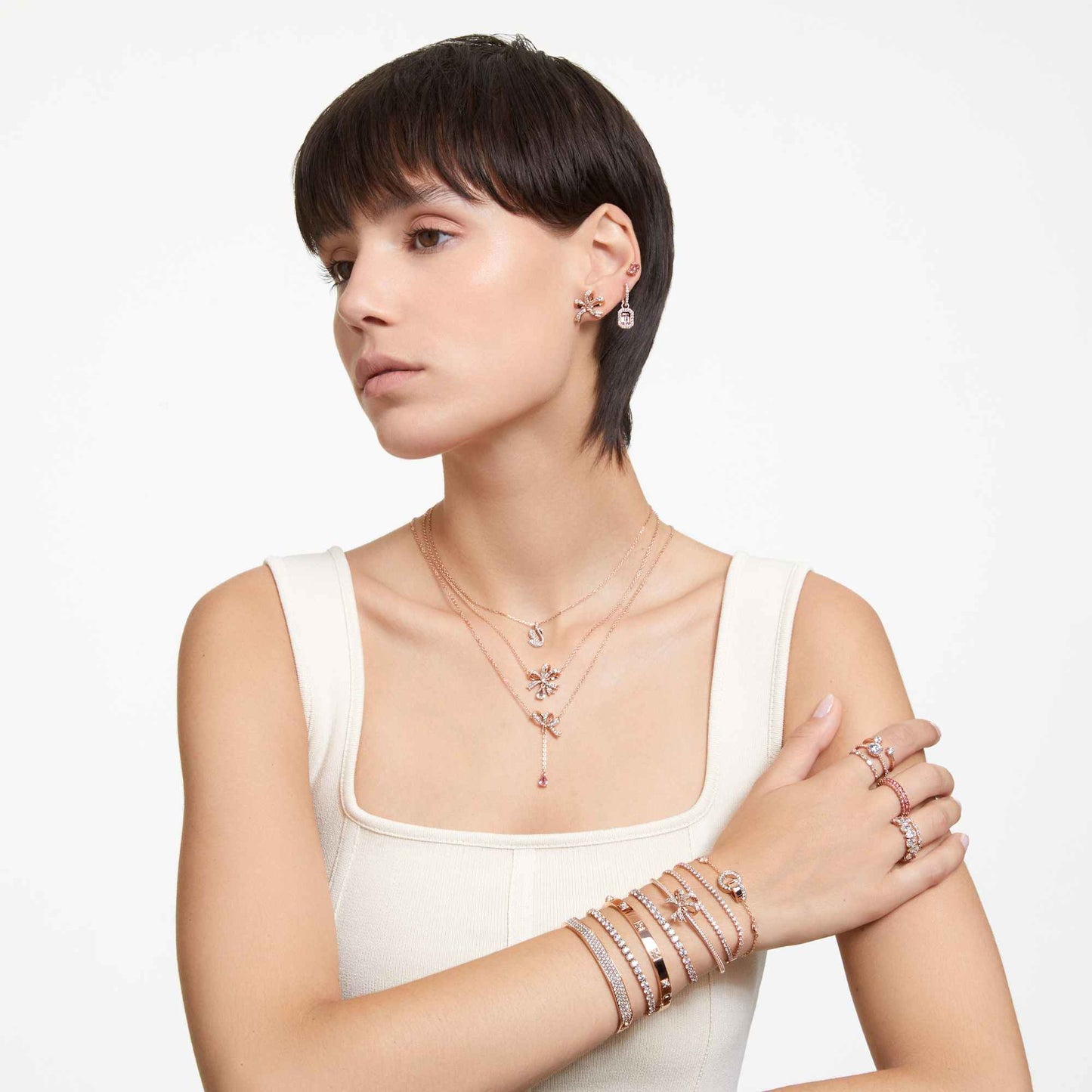 Collana Swarovski Pendente Swan Cigno, Piccolo, Bianco, Placcato color oro rosa