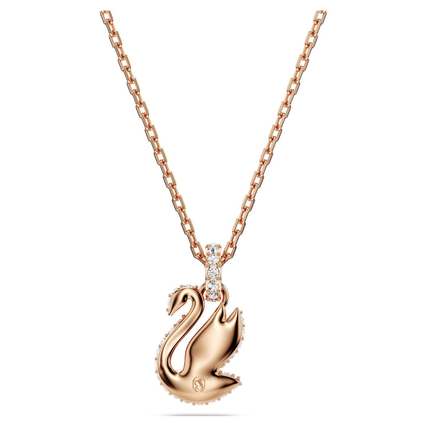 Collana Swarovski Pendente Swan Cigno, Piccolo, Nero, Placcato color oro rosa