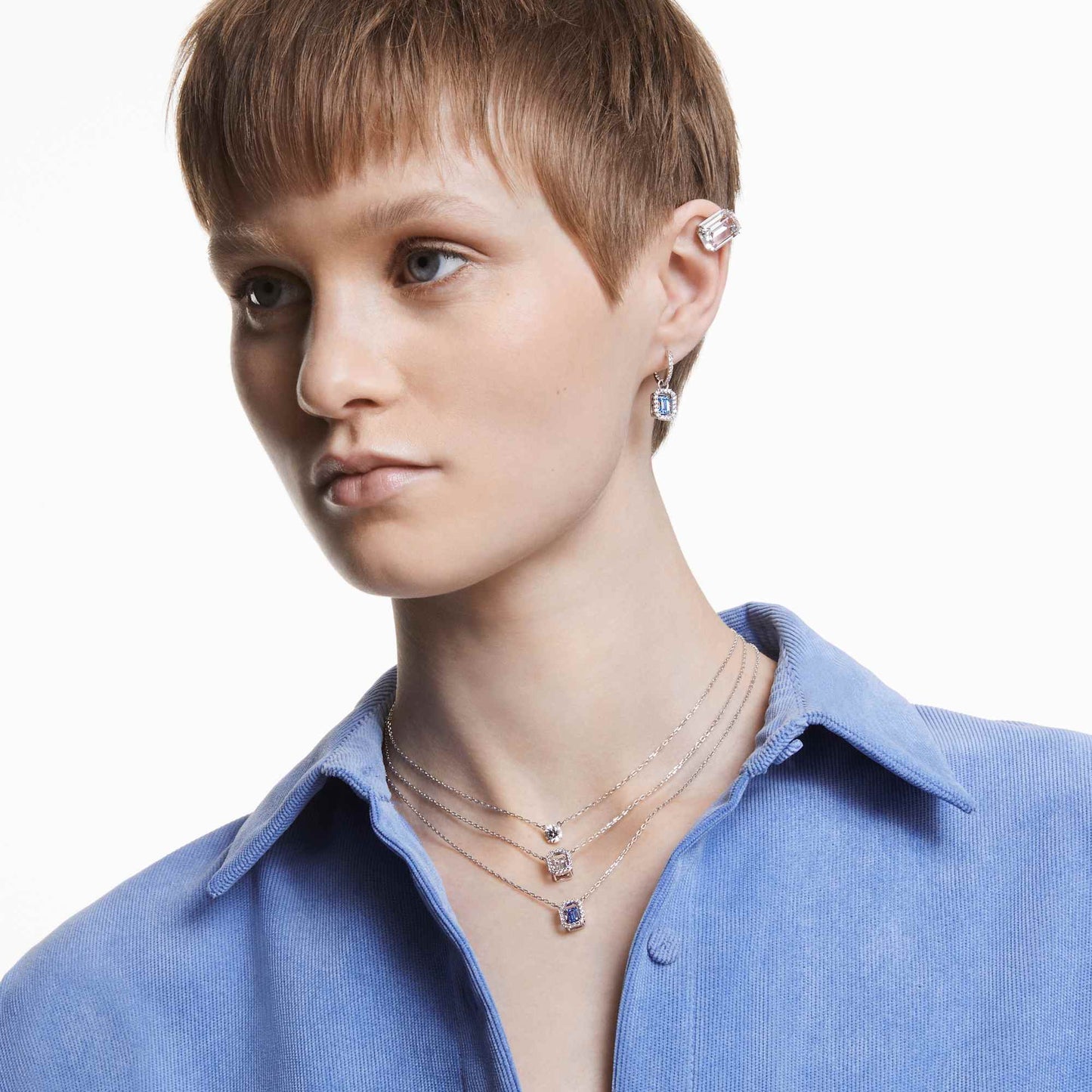 Collana Swarovski Pendente Una Taglio ottagonale, Bianco, Placcato rodio