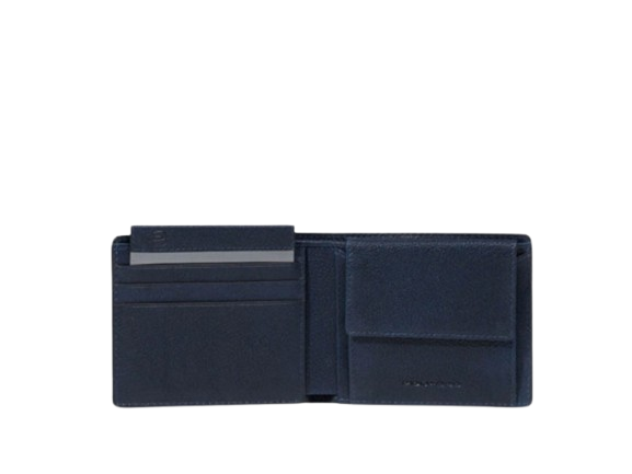 Portafogli Piquadro Portafoglio Uomo Porta Monete Pelle Blu