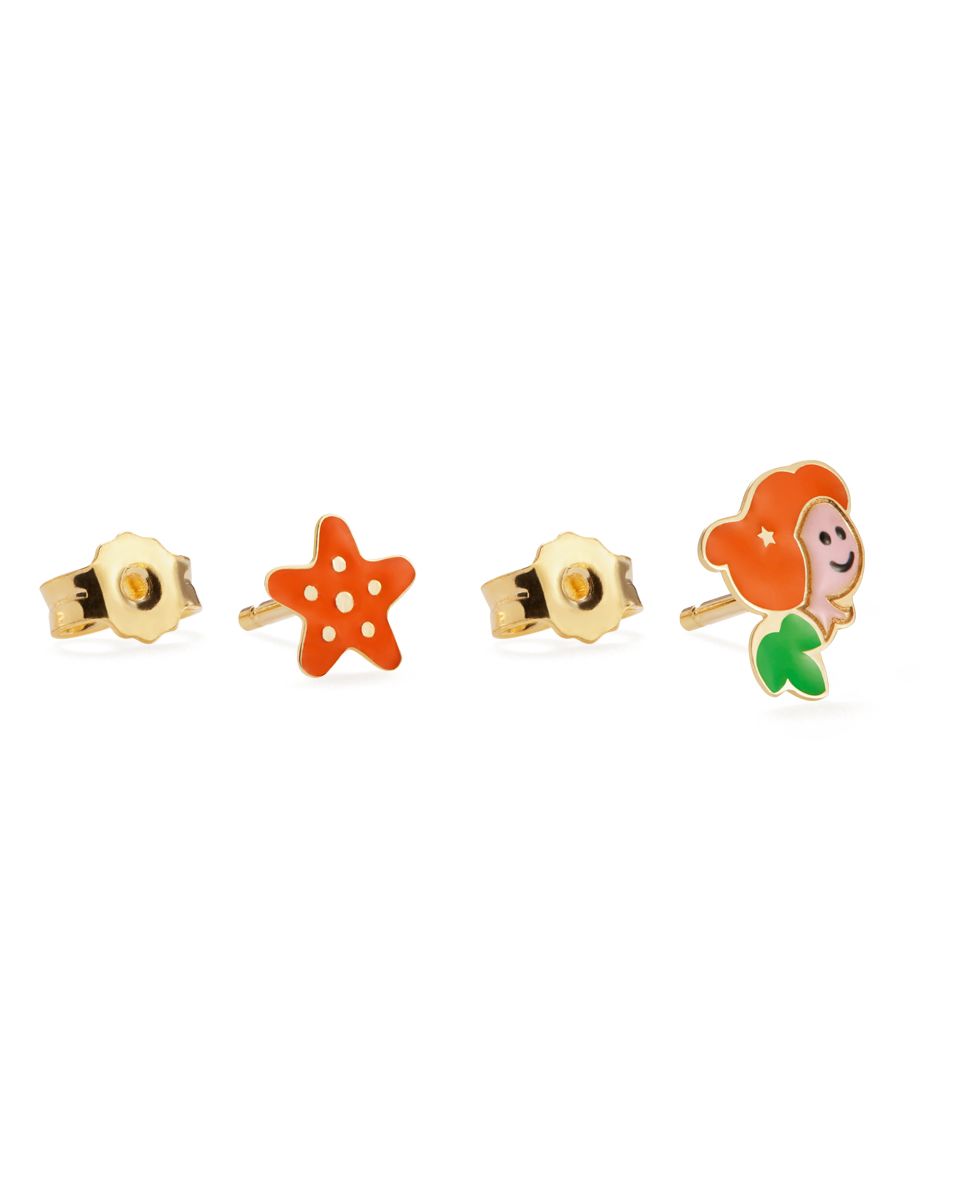 Orecchini a Lobo Lebebé PrimeGioie Fiabe Oro 9 Kt Sirenetta Stella Marina Smalto Multicolor