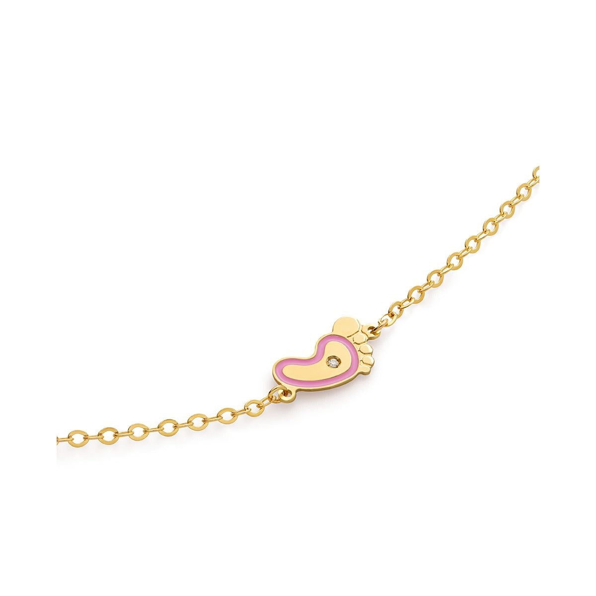 Bracciale Lebebé Prime Gioie Lucciole Oro Giallo 9 Kt Piedino Smalto Rosa + Diamantino