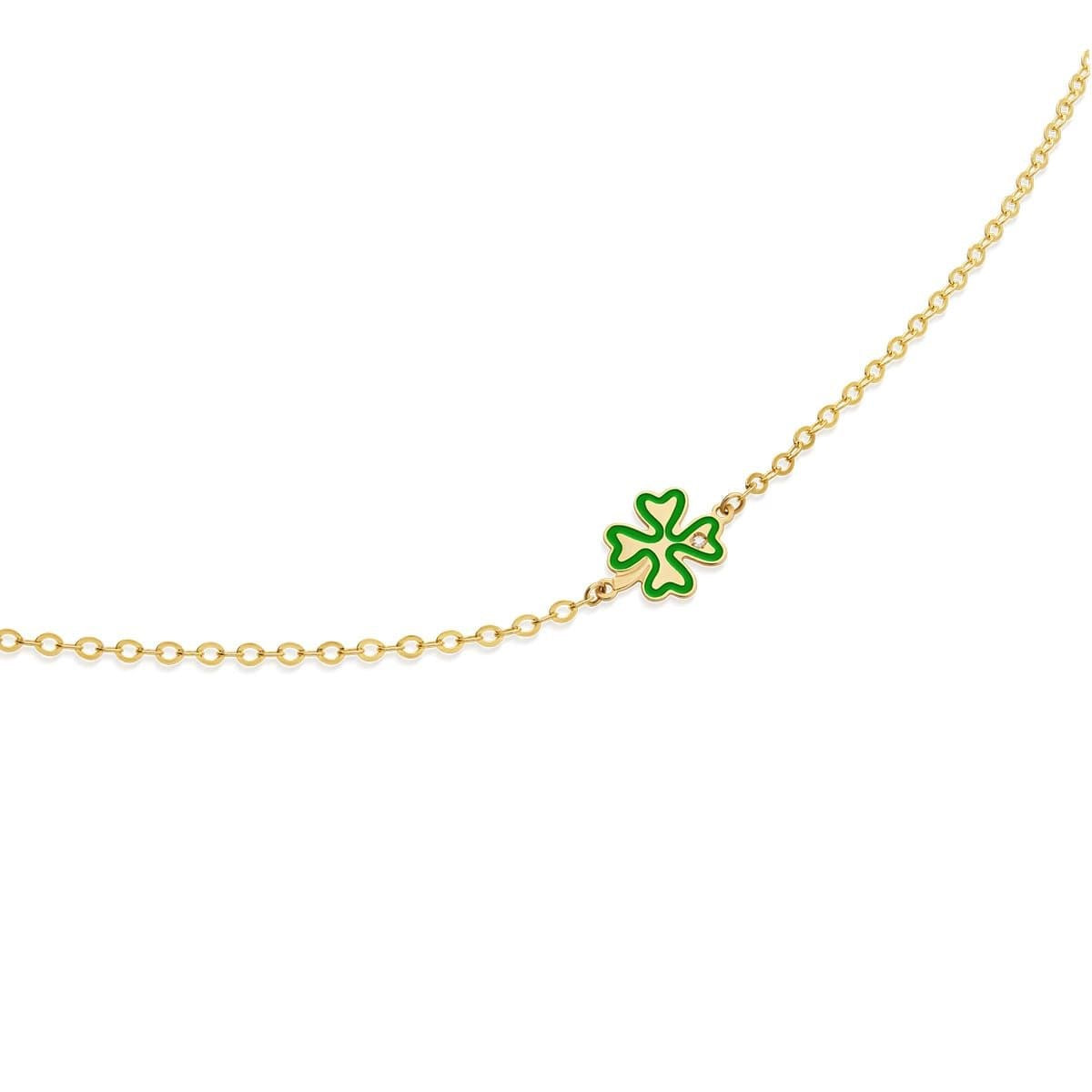 Bracciale Lebebé Prime Gioie Lucciole Oro Giallo 9 Kt Quadrifoglio Smalto Verde + Diamantino