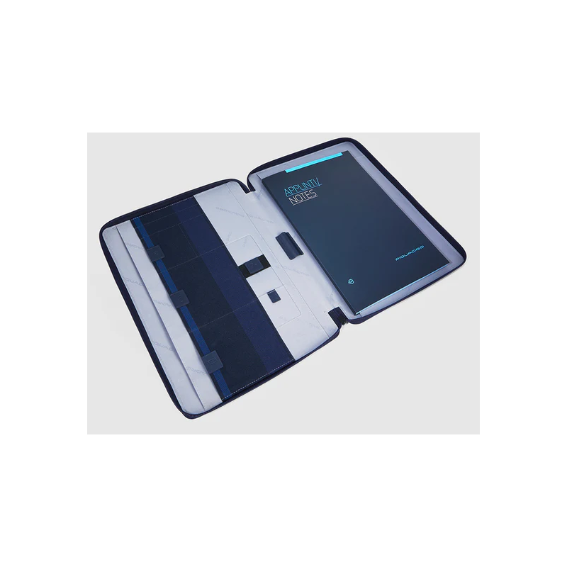 Portablocchi Piquadro Portablocco A4 Porta Ipad Portapenne Tessuto Inserti Pelle Blu